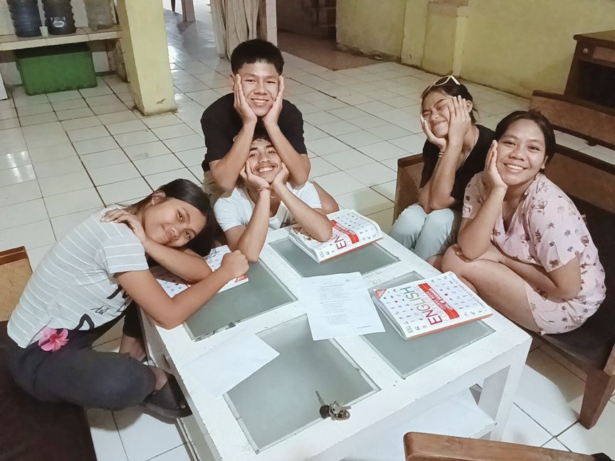 Students with English books
